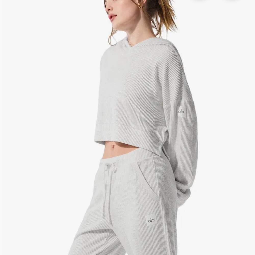 Alo Yoga muse white heather Hoodie and Joggers Set